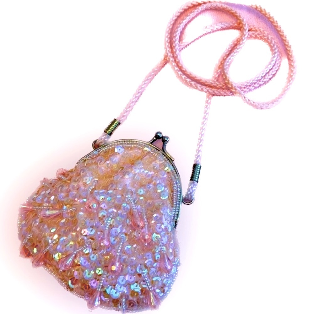 HOST PICK 🥳 Vintage 90s Bead Sequins clutch clam purse cross body satin strap